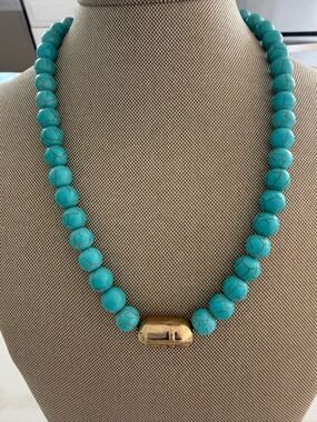 Turquoise Beaded Necklace with Gold Accent - Women Jewelry